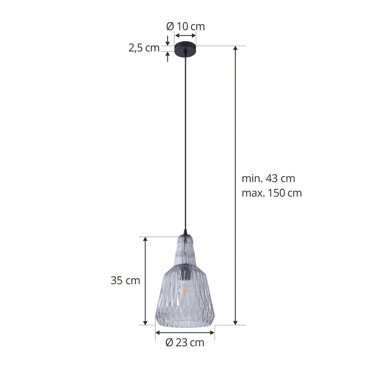 Suspension en verre vintage, Belarion gris fumé, LINDBY