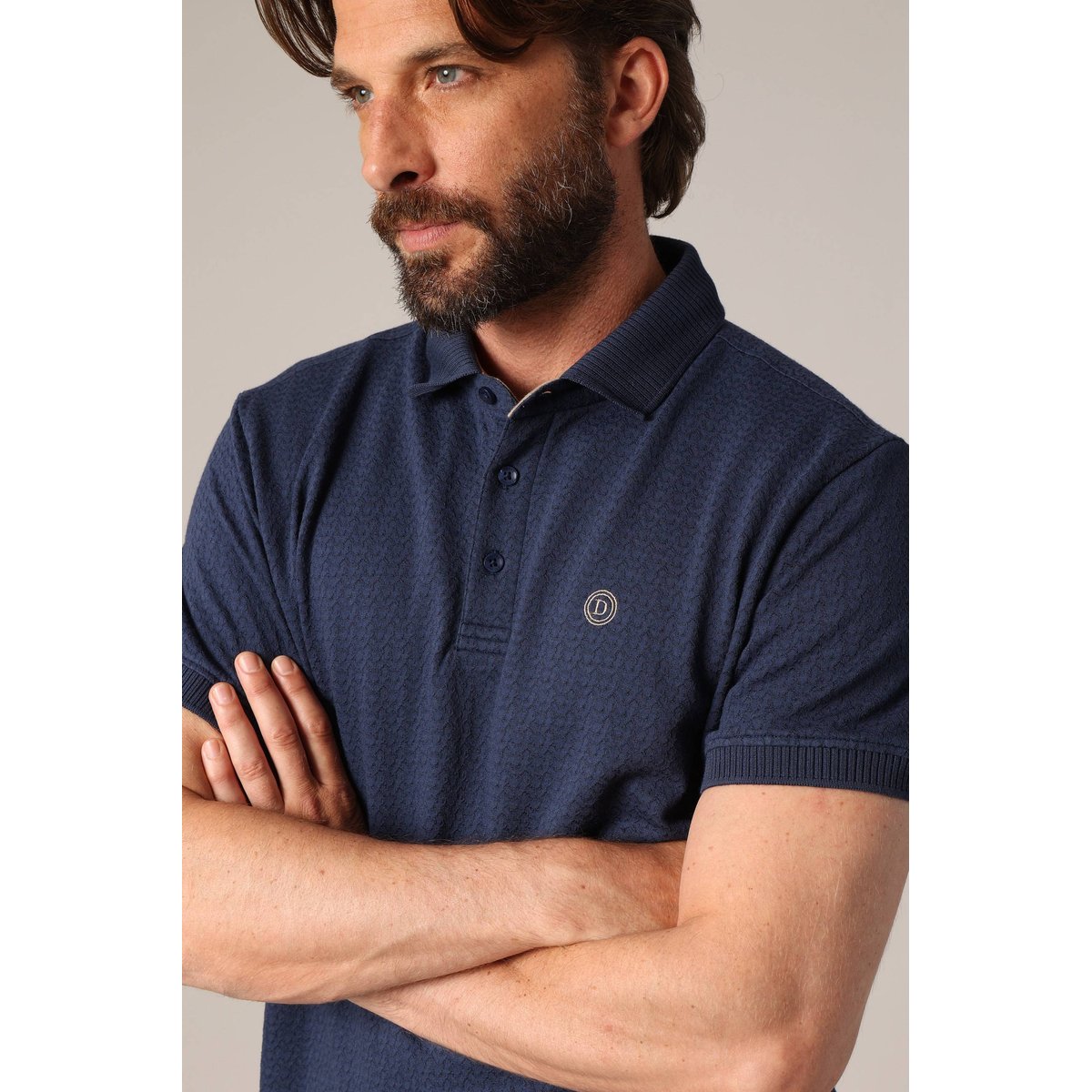 Polo en maille texturée avec col côtelé CLOVIK navy, DEELUXE