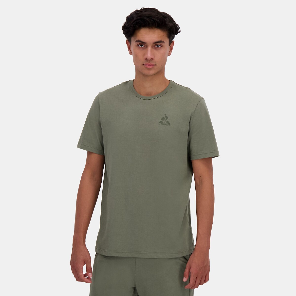 T-shirt manches courtes logo ton sur ton olive, LE COQ SPORTIF