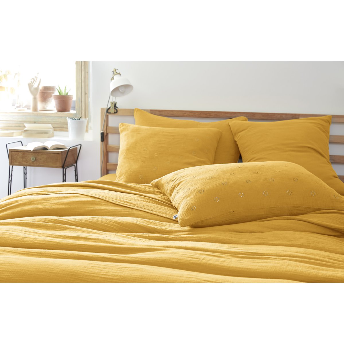 Taie d'oreiller Gaze de Coton Gaia Boho safran, EDEN