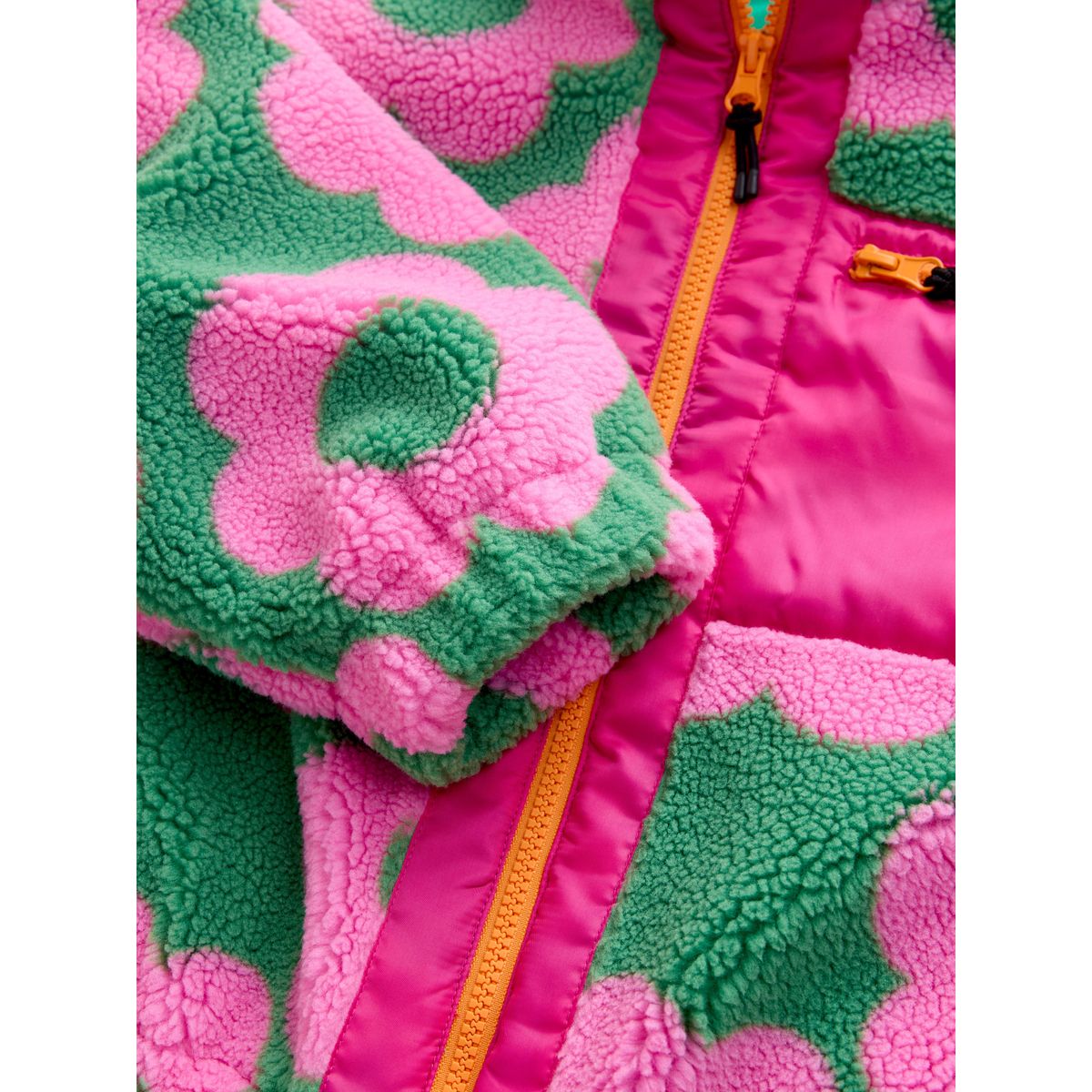Veste en peau lainée zippée fleur rose/verte, NEXT