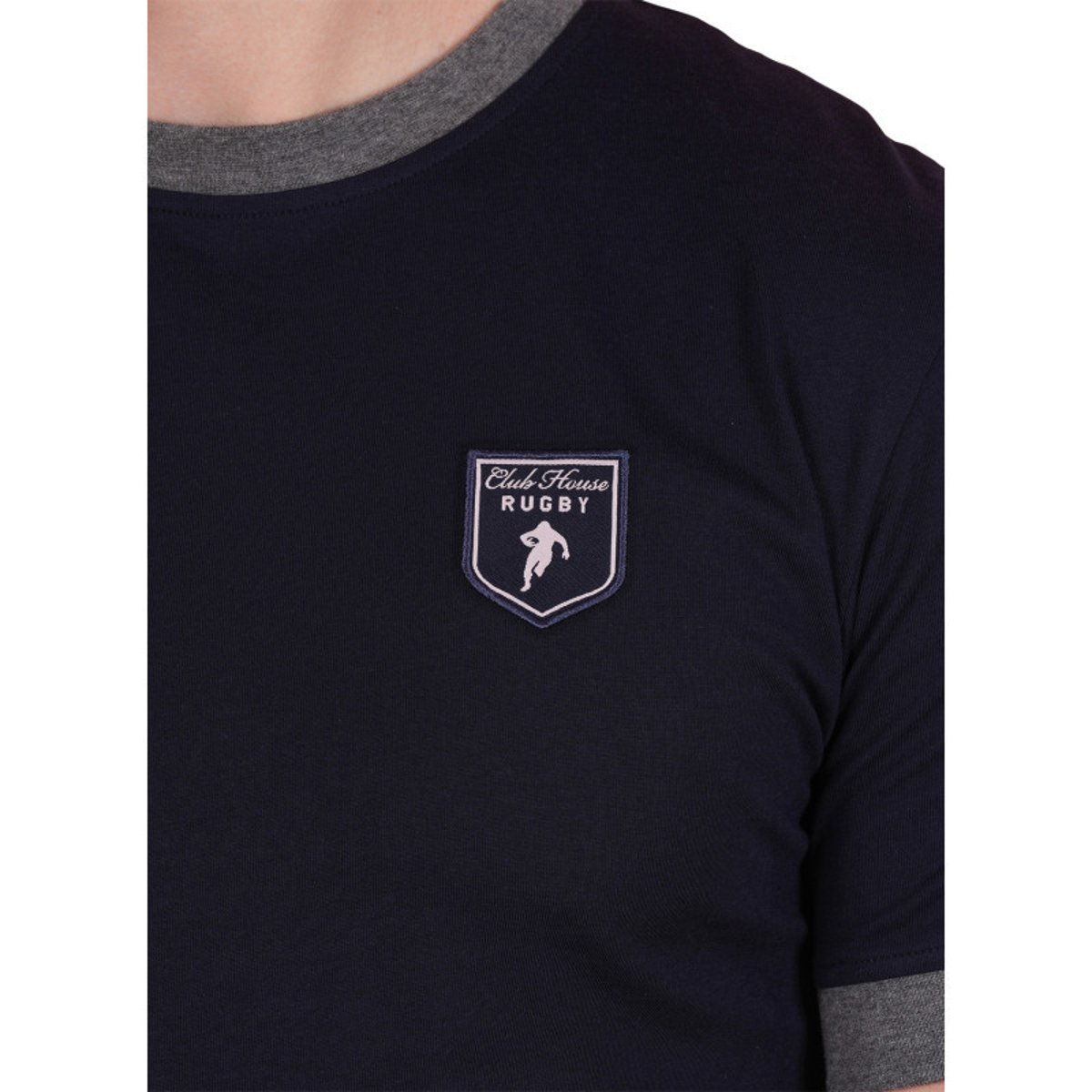 T-shirt en coton marine uni pourvu de manches courtes et d'un col rond bleu foncé, RUCKFIELD