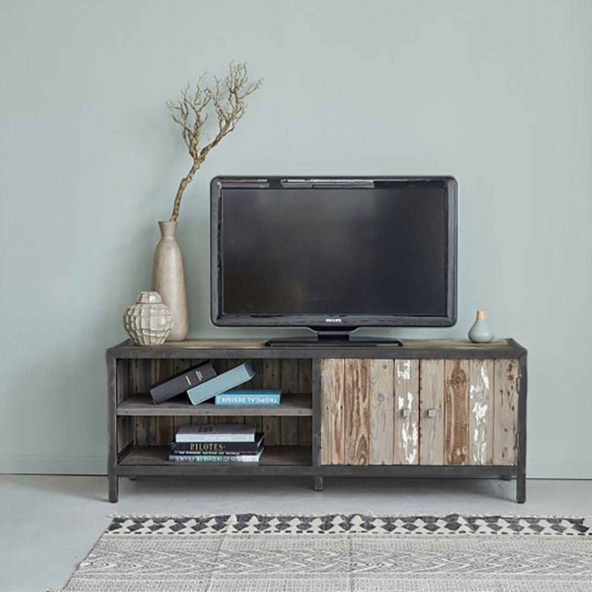 Meuble TV en bois recyclé massif 150 cm  INDUS gris, BERAH GETAH