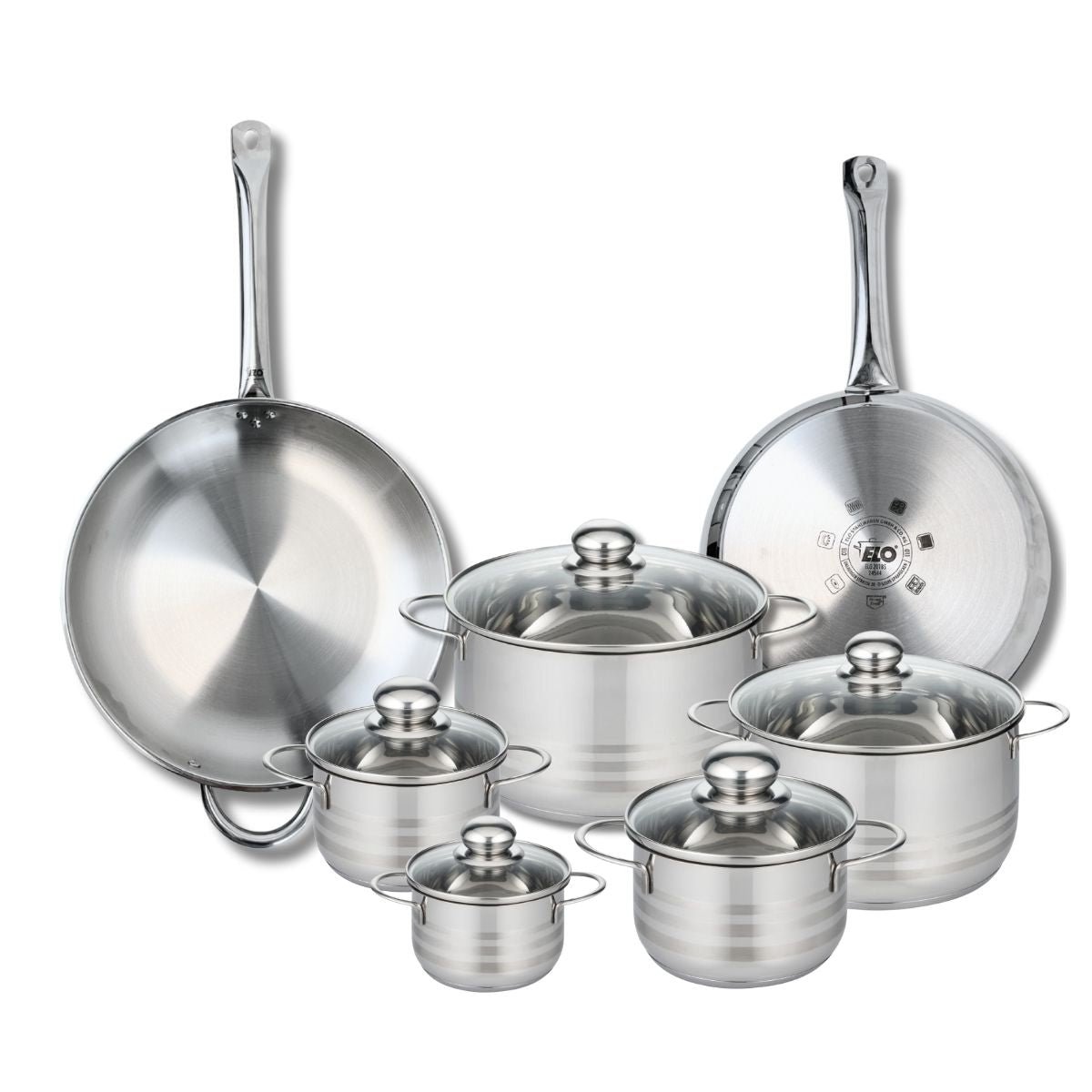 2 poêles 28/32cm + 5 faitouts 12/14/16/20/24cm PROFI BRILLANT inox, ELO