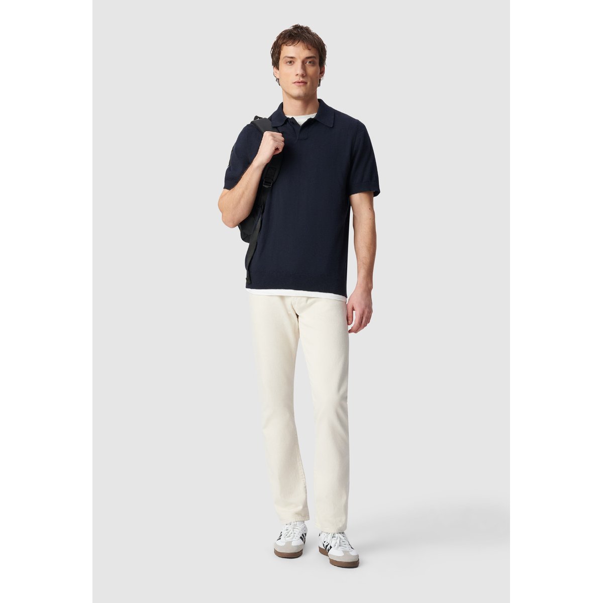 Polo manches courtes maille flammée bleu marine, IKKS