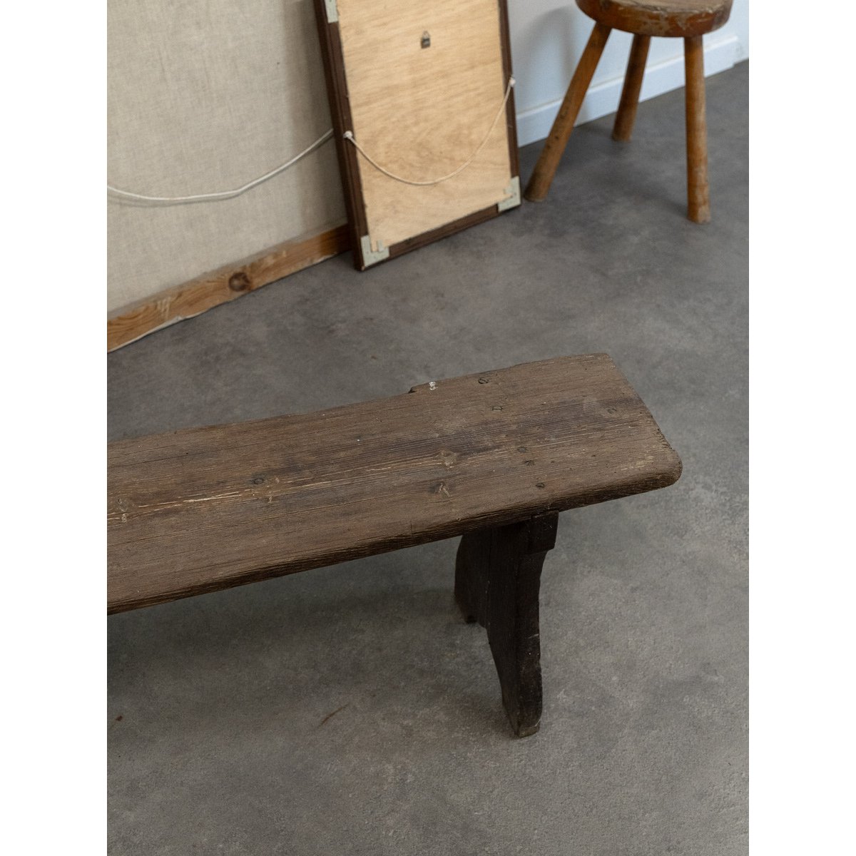 Banc en sapin Antoine N°454 - Bon état bois foncé, DEBONGOUT