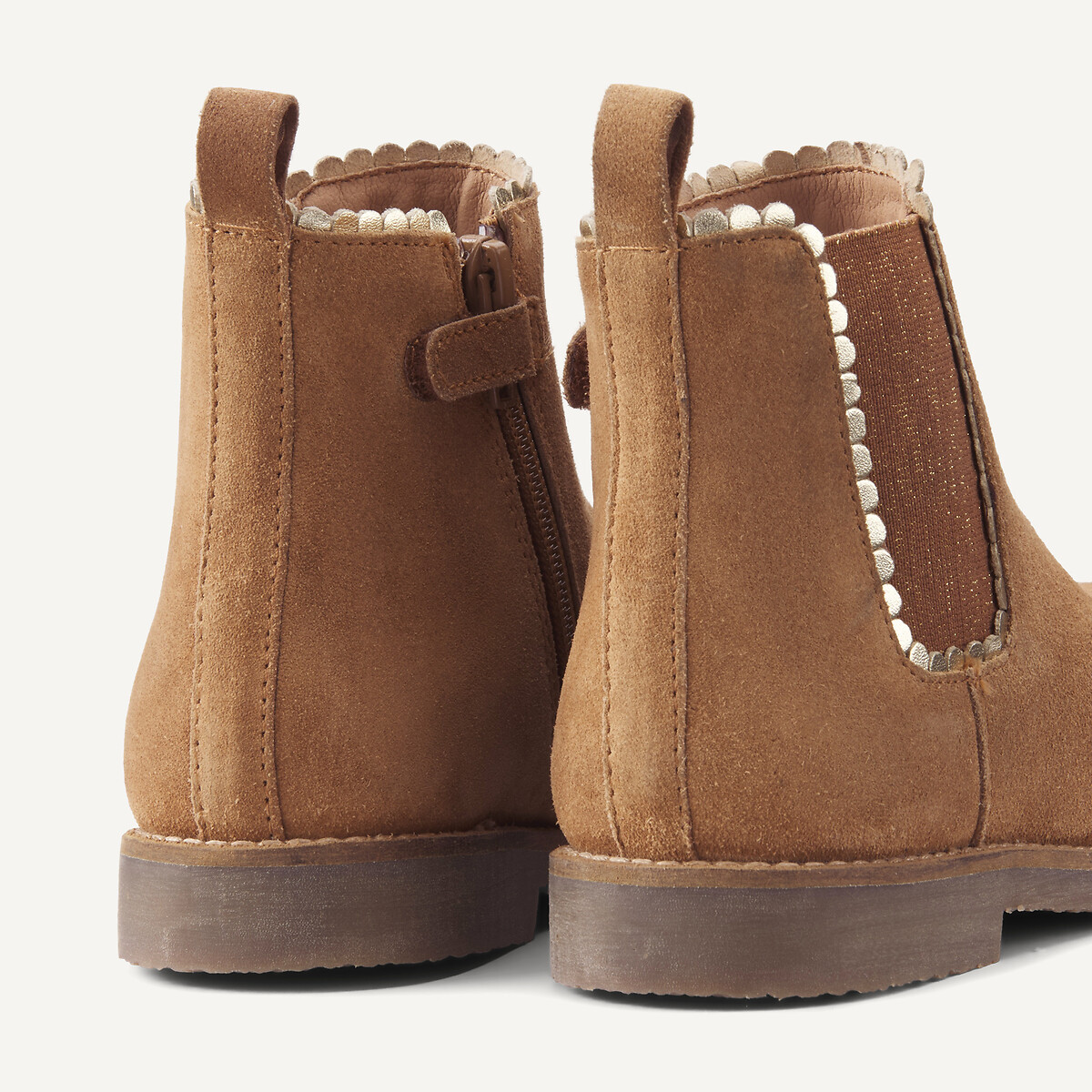 Stivali Chelsea in pelle scamosciata con dettagli metallizzati cammello, LA REDOUTE COLLECTIONS