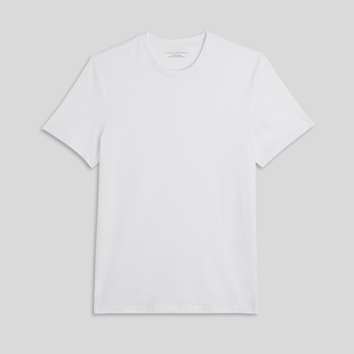 T-shirt col rond et manches courtes en coton BIO blanc, MONOPRIX