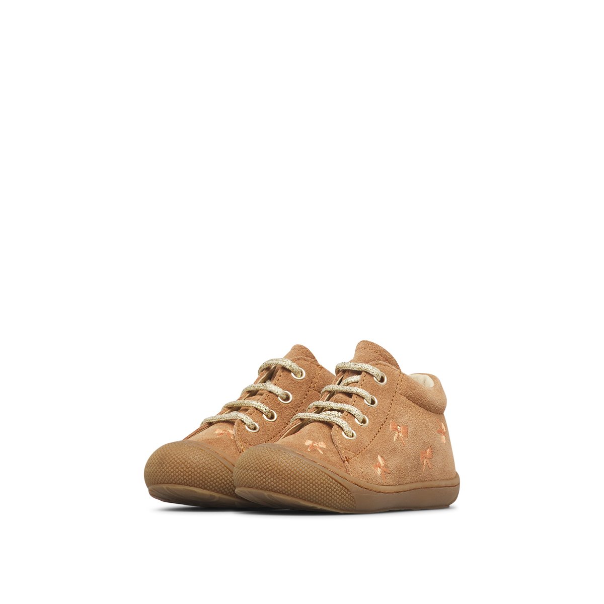 Chaussures premiers pas en suède COCOON EMBR.BOWS marron-platine, NATURINO