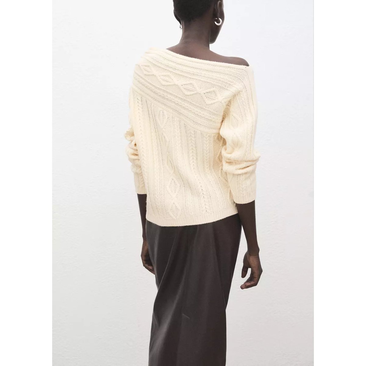 Pull-over laine mélangée torsades écru, MANGO