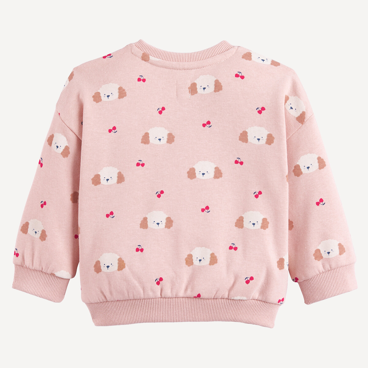 Sweat col rond, imprimé chiens et cerises, en molleton rose, LA REDOUTE COLLECTIONS