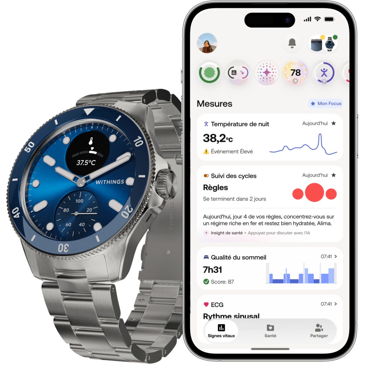 Montre santé Scanwatch Nova Bleue bleu, WITHINGS