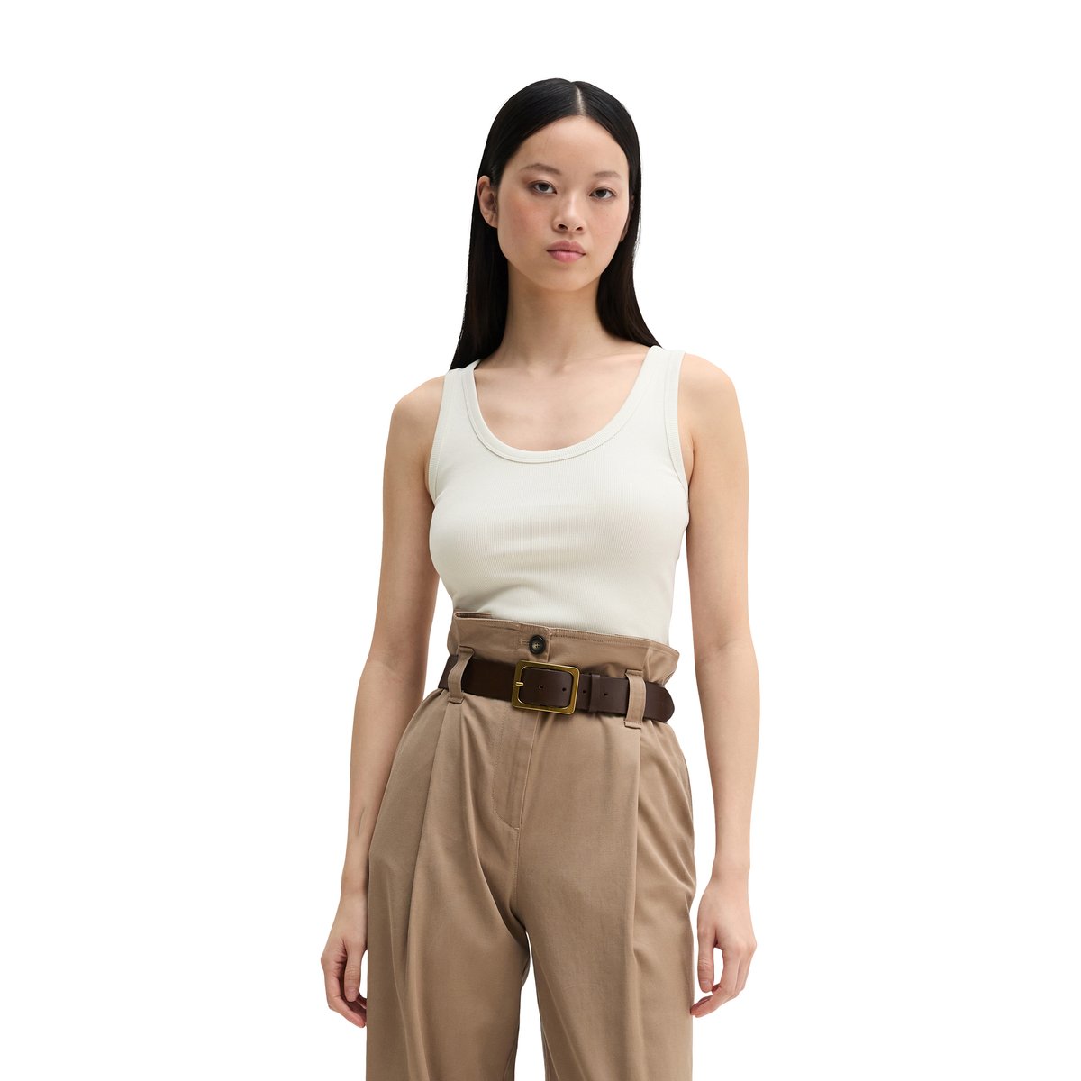 Débardeur slim en jersey stretch de coton bio marron gris, MARC O'POLO