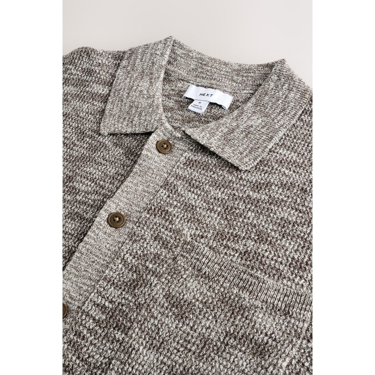 Polo boutonné en maille à manches courtes gris chiné, NEXT