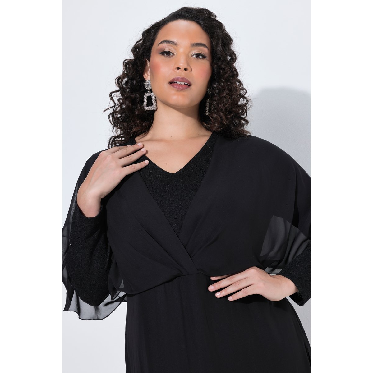 Robe maxi en mousseline, paillettes noir, ULLA POPKEN