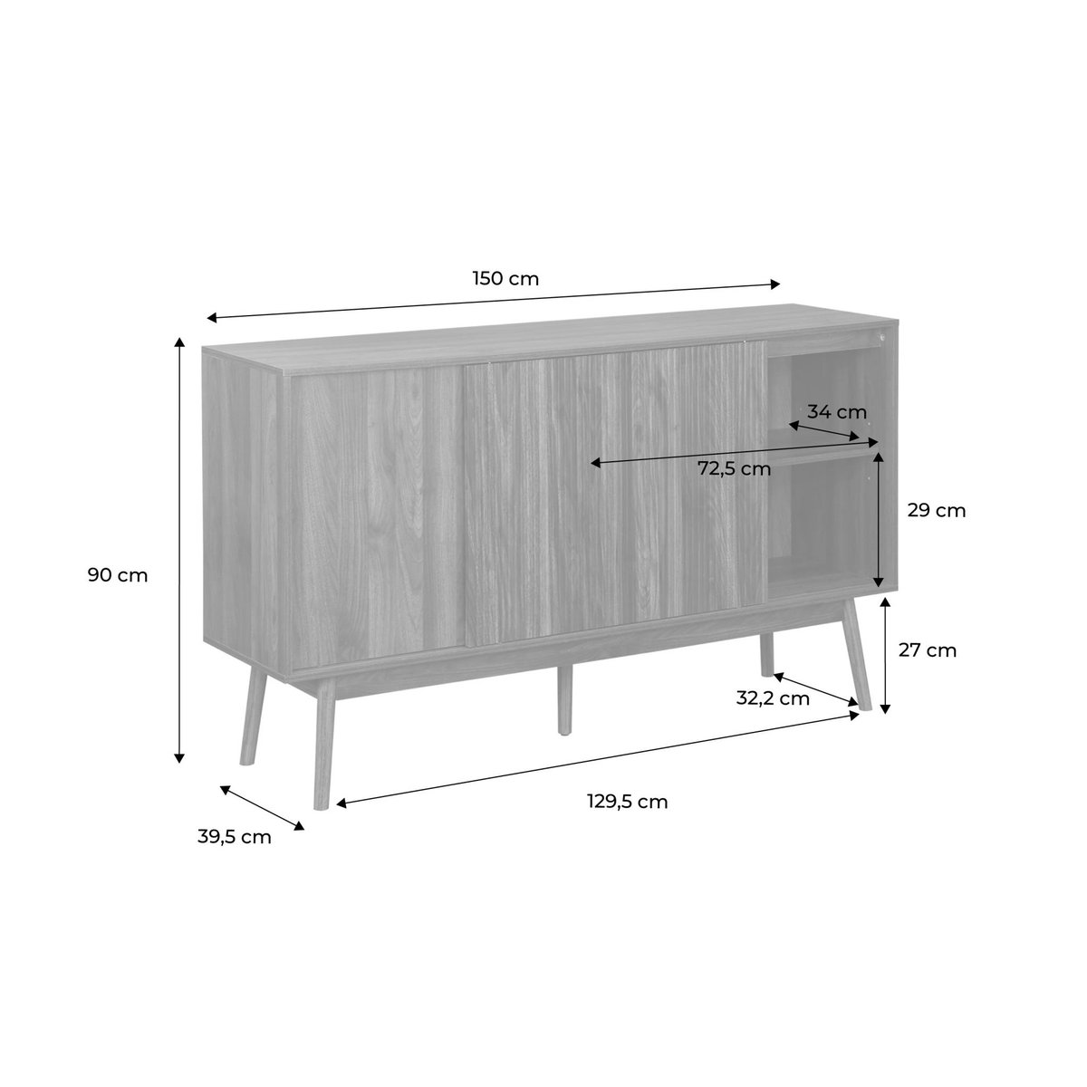 Buffet scandinave décor bois 2 portes 150cm LINEAR naturel, SWEEEK