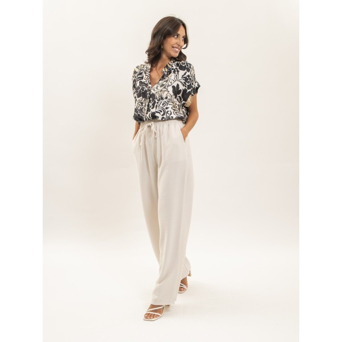 Top Fluide Motifs Falbane noir, DONA LISA