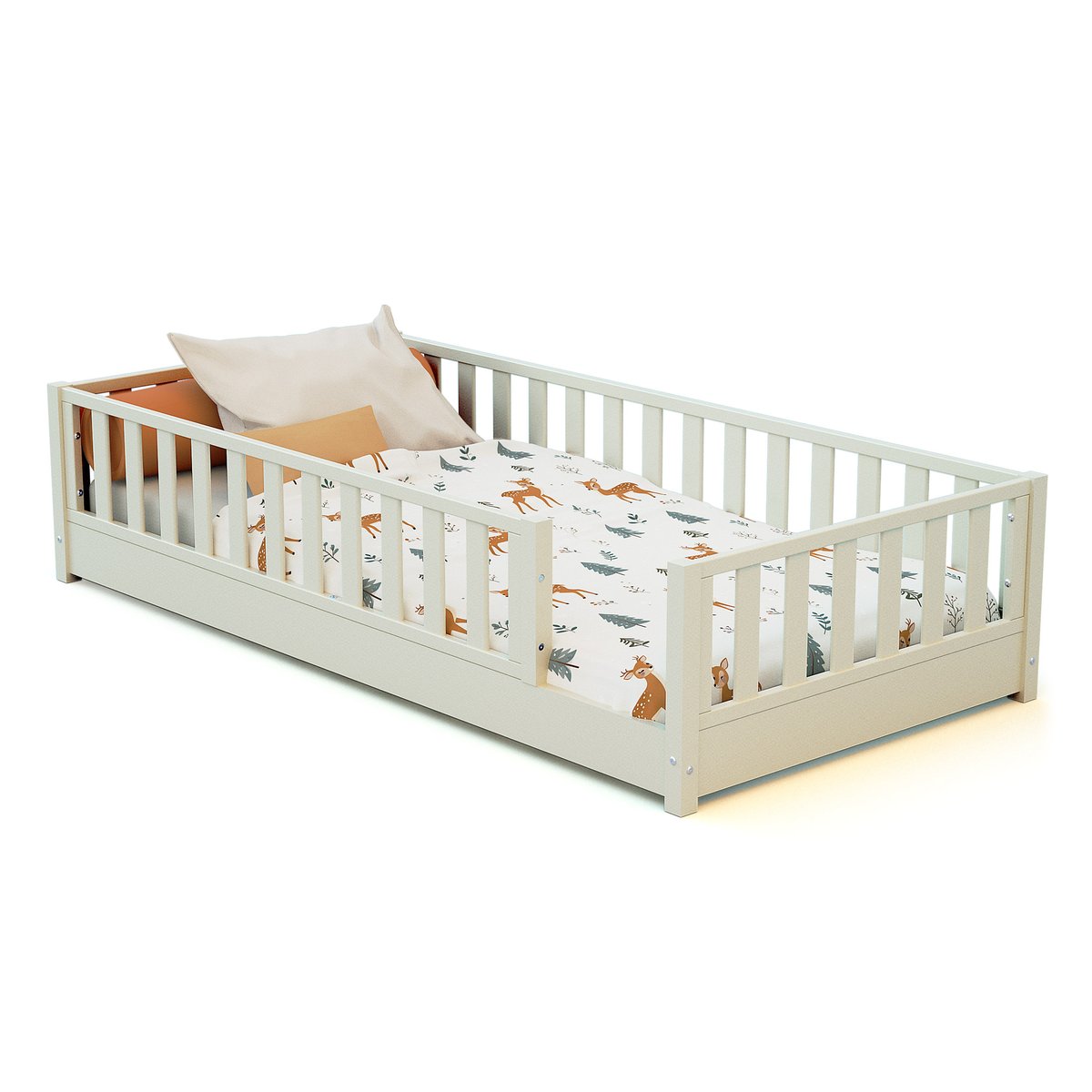 Lit au sol enfant en bois 90x190 SONHO avec matelas blanc, JURABABY