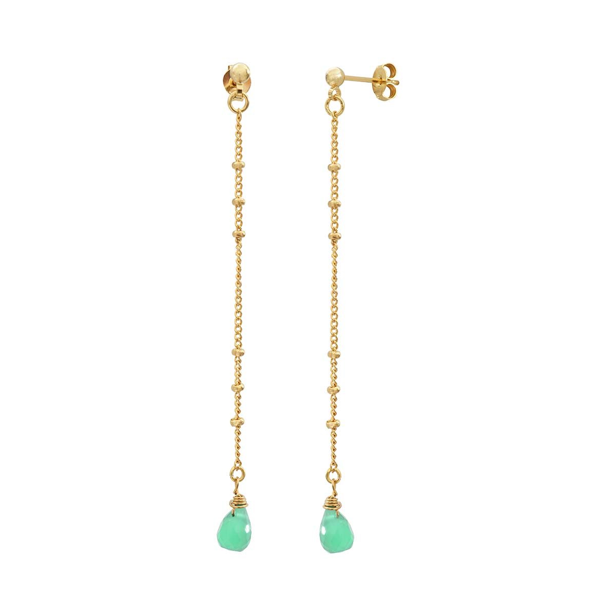 Boucles d'oreilles longues chrysoprase dorées - danae vert, CAROLINE NAJMAN
