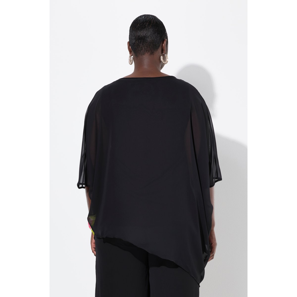Blouse en mousseline doublée noir, ULLA POPKEN