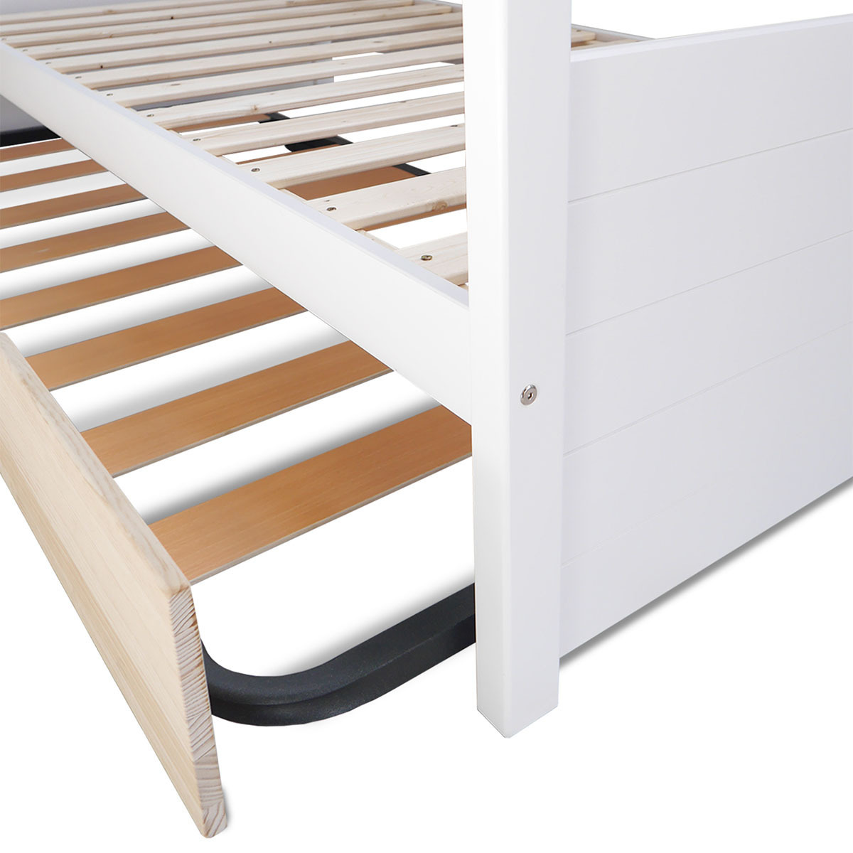 Lit banquette gigogne Bois massif  IZAO blanc et bois, AKITEN RETAIL
