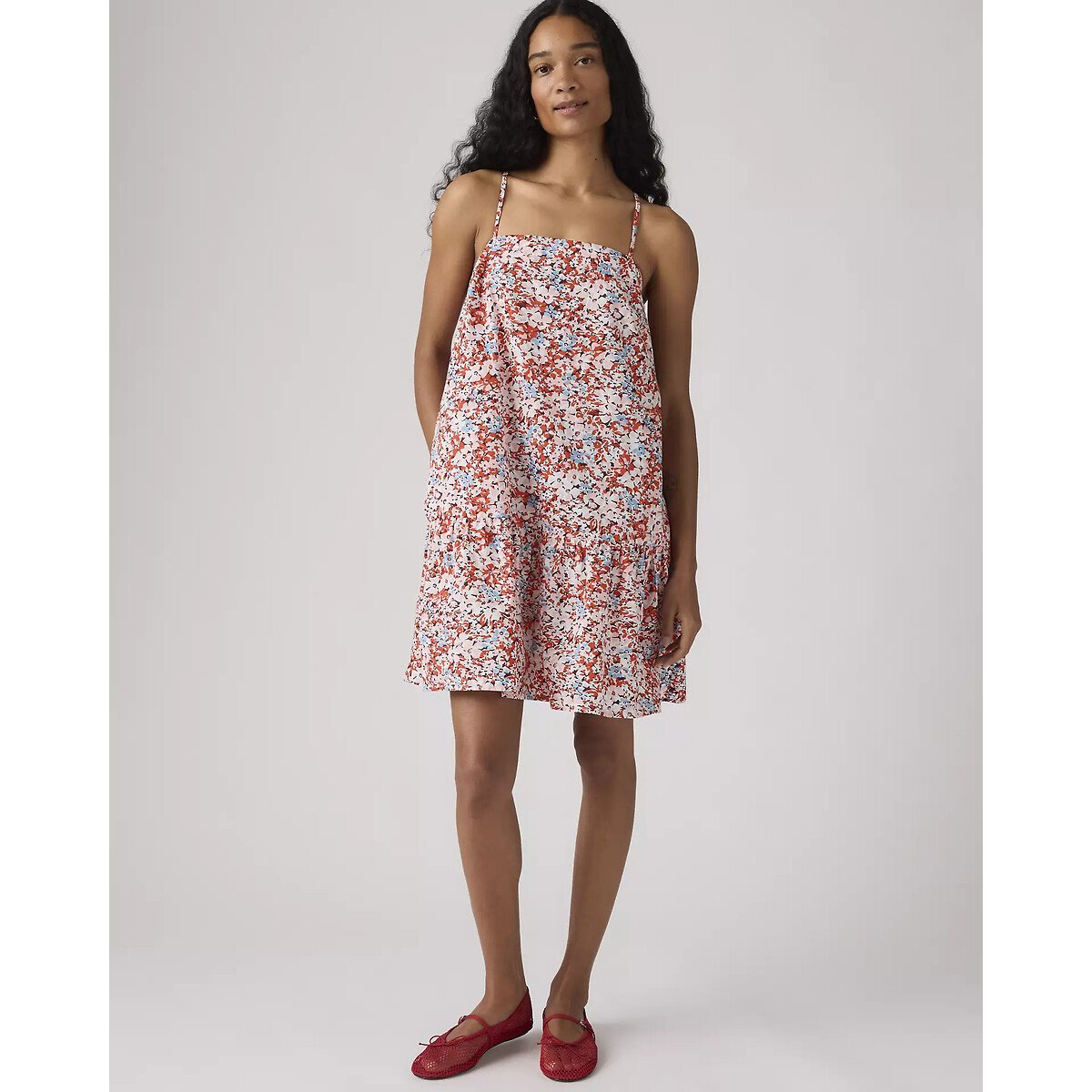 Abito corto con stampa floreale, spalline bianco fantasia a fiori rosa, LEVI'S