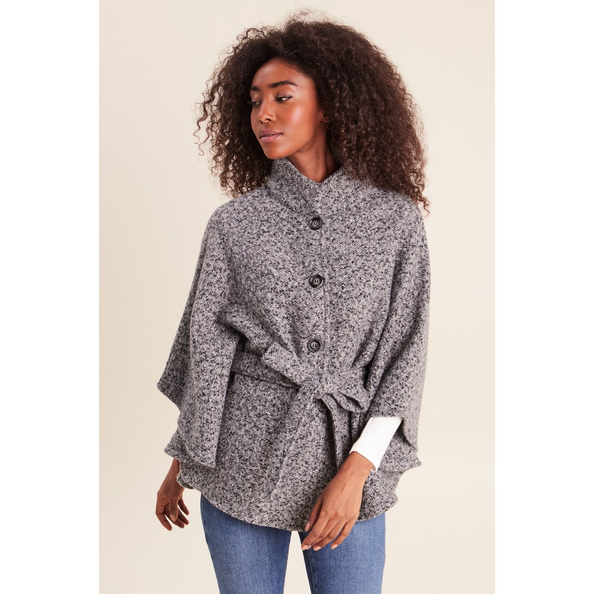 Poncho ceinturé gris clair, BREAL