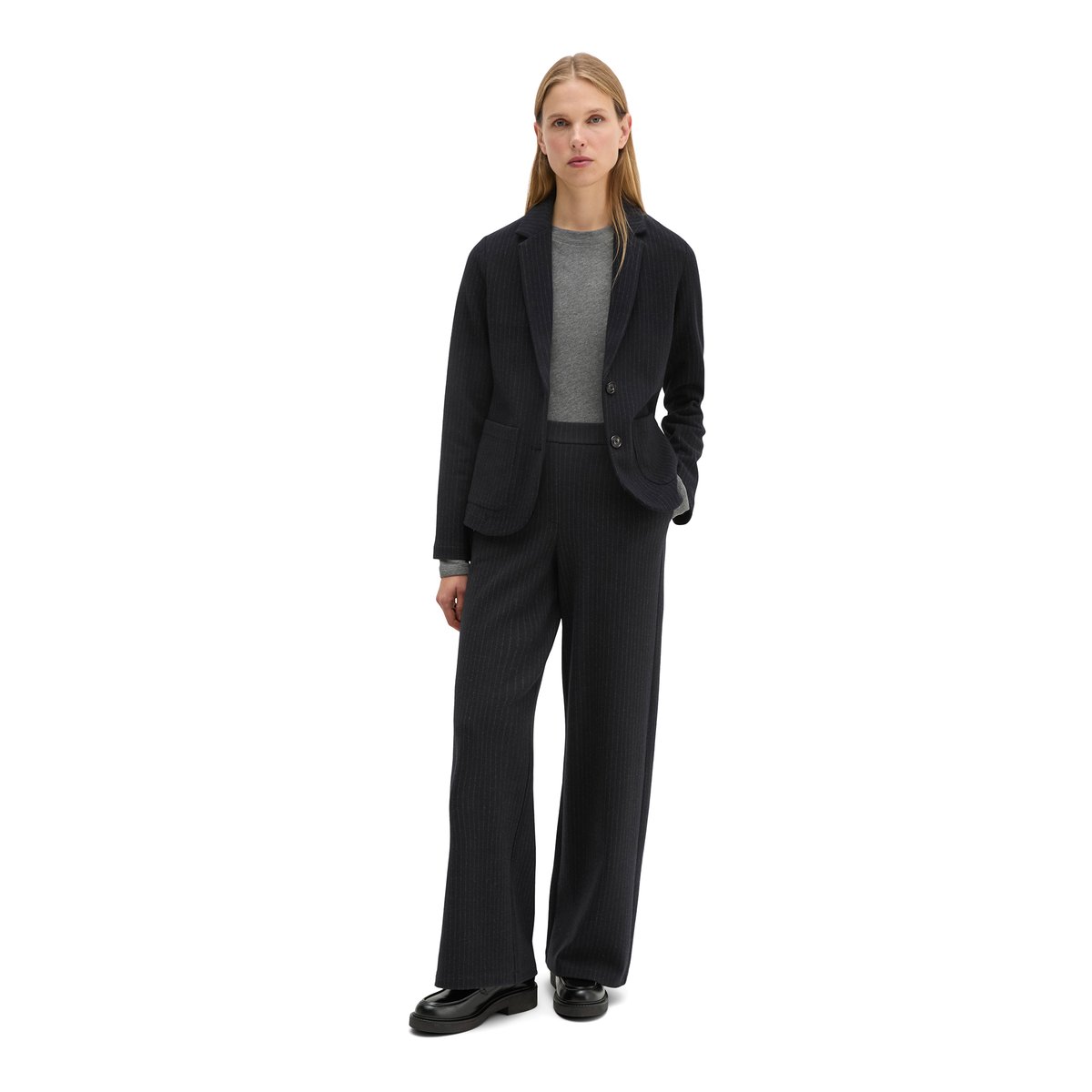 Blazer en jersey rayé regular en mélange de coton organique gris foncé, MARC O'POLO