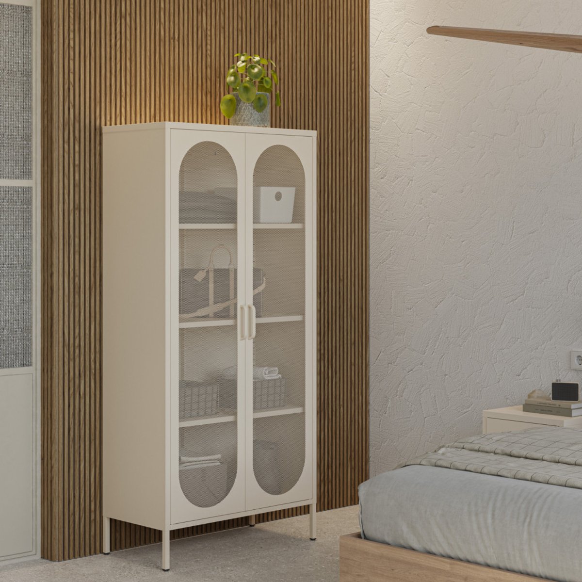 Vaisselier 2 portes en métal H170cm- ZIO beige, DRAWER