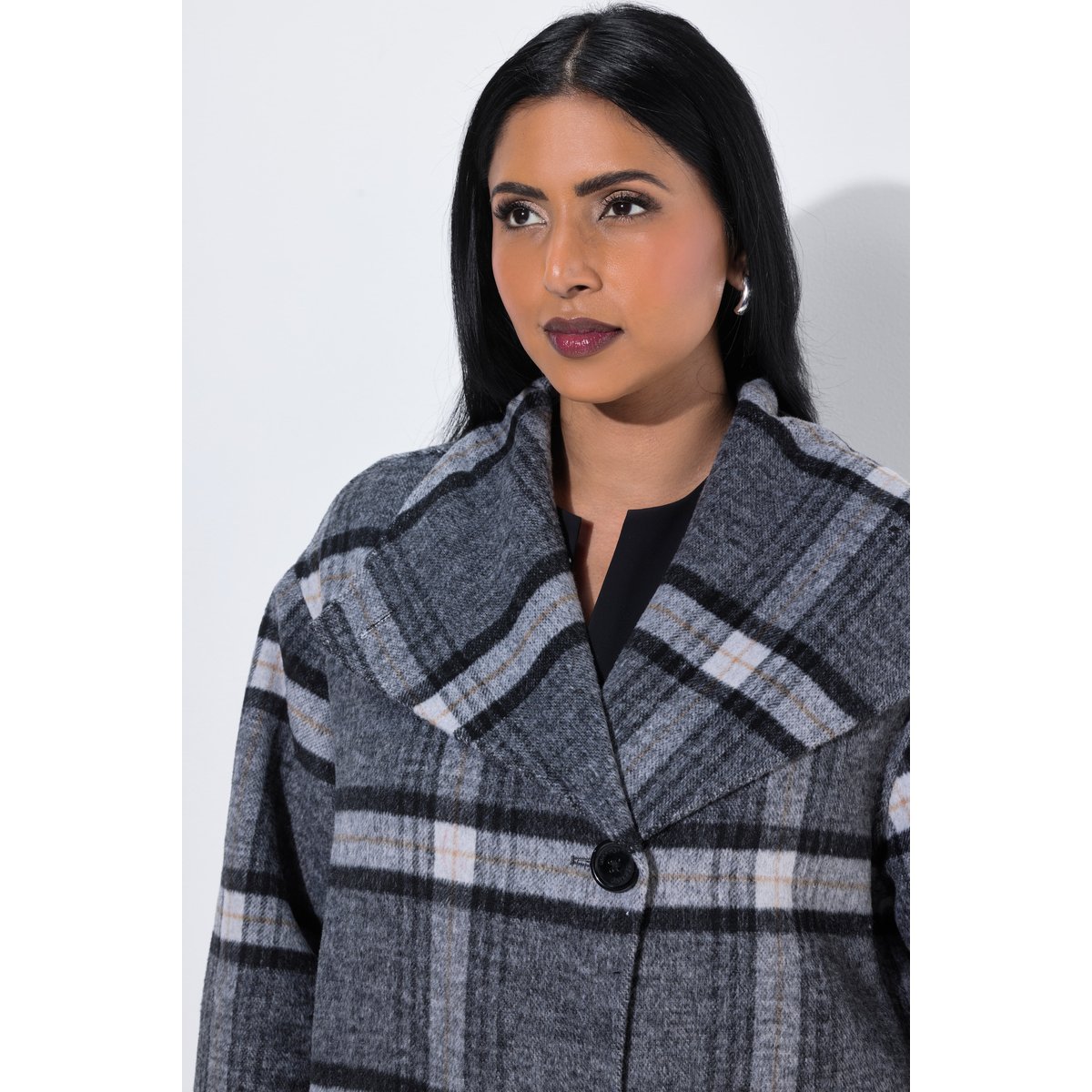 Manteau en laine à carreaux, coupe oversize gris chiné, ULLA POPKEN