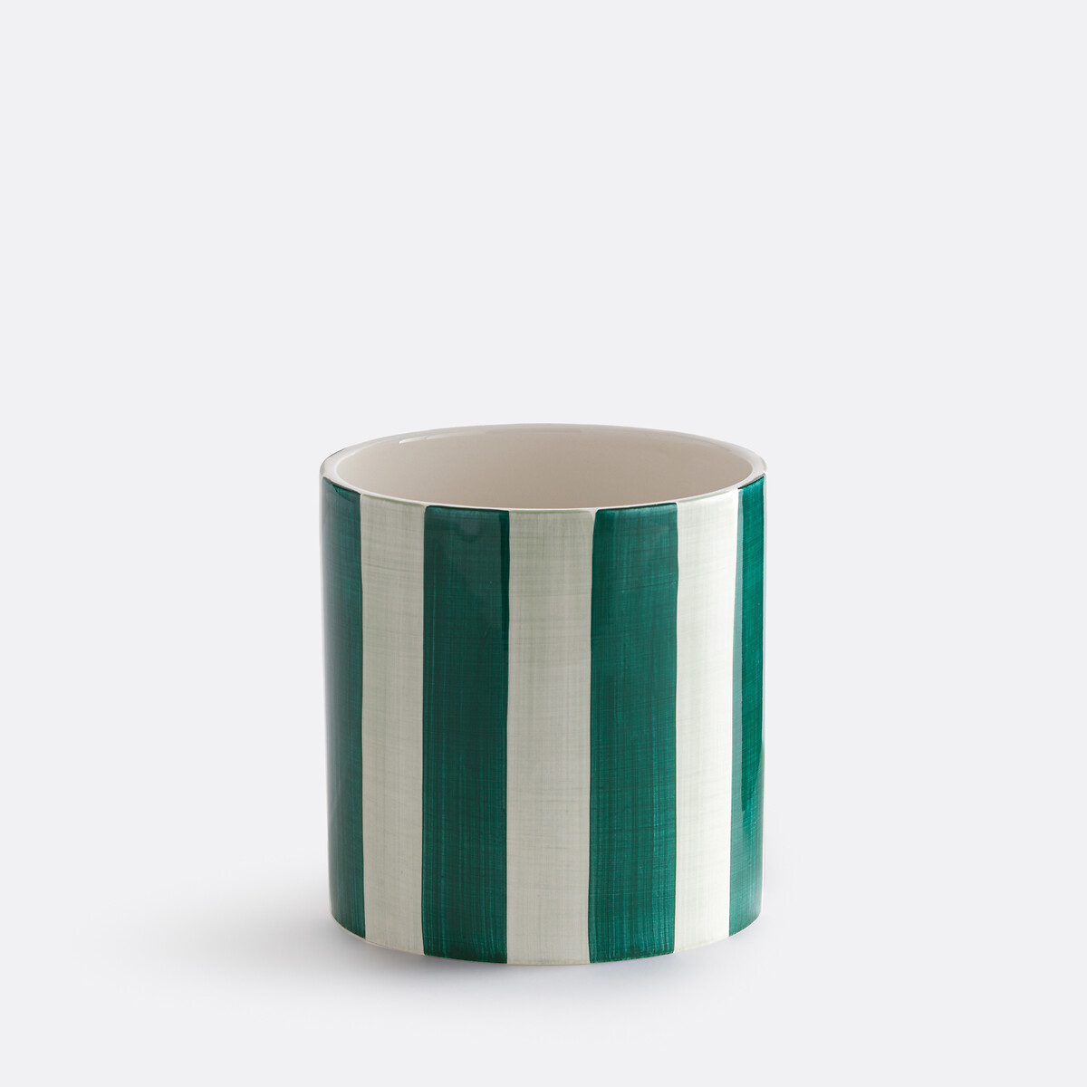 Jaoma Striped Ceramic Plant Pot Holder Diameter 14cm green, LA REDOUTE INTERIEURS