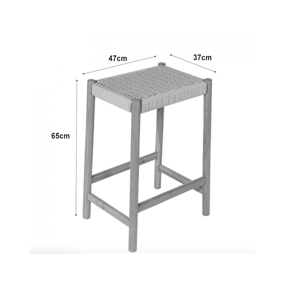 Tabouret de bar en corde tressée et bois H65cm- PAOLO bois clair, DRAWER