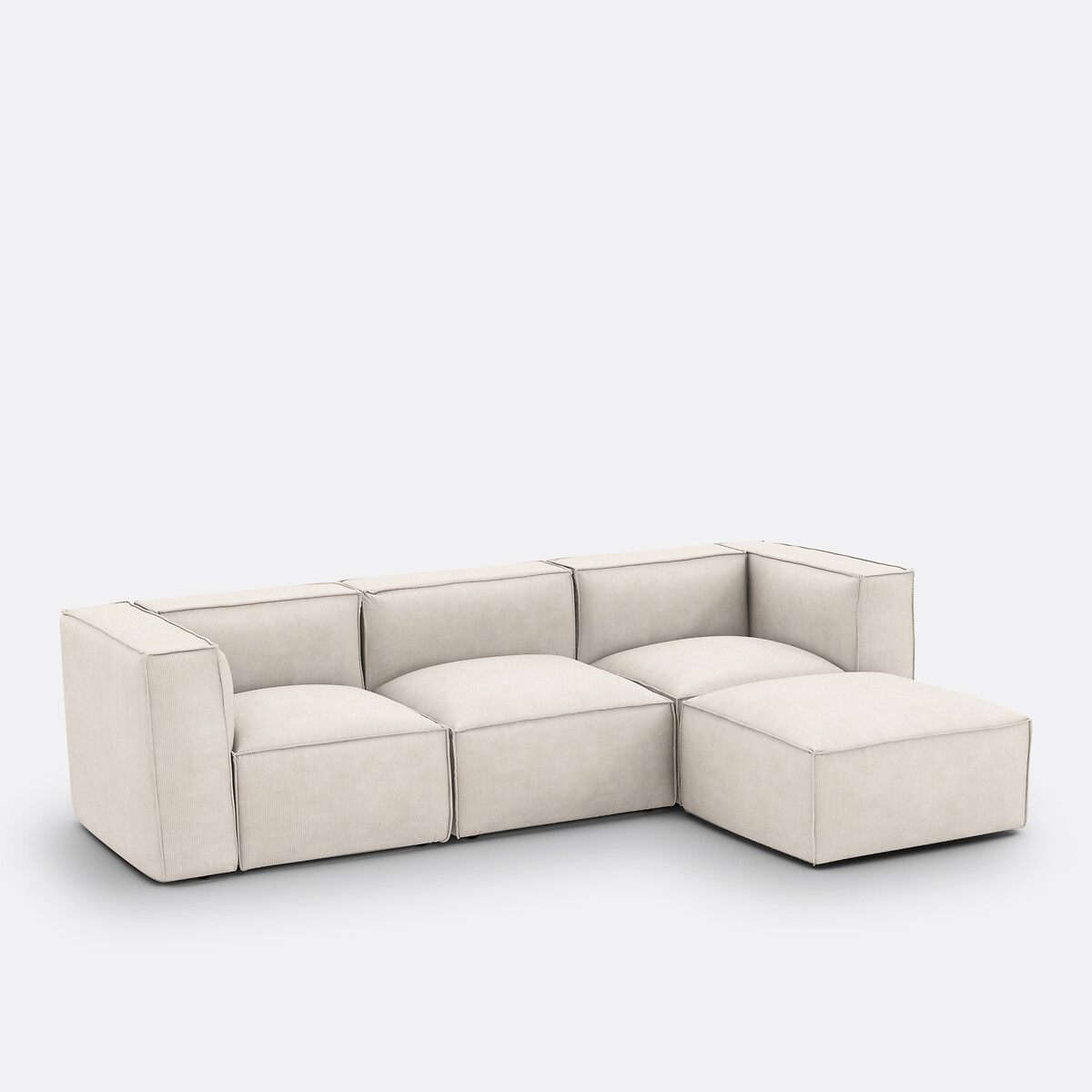 Hoekelement voor modulaire bank, in ribfluweel, Seven ecru, LA REDOUTE INTERIEURS
