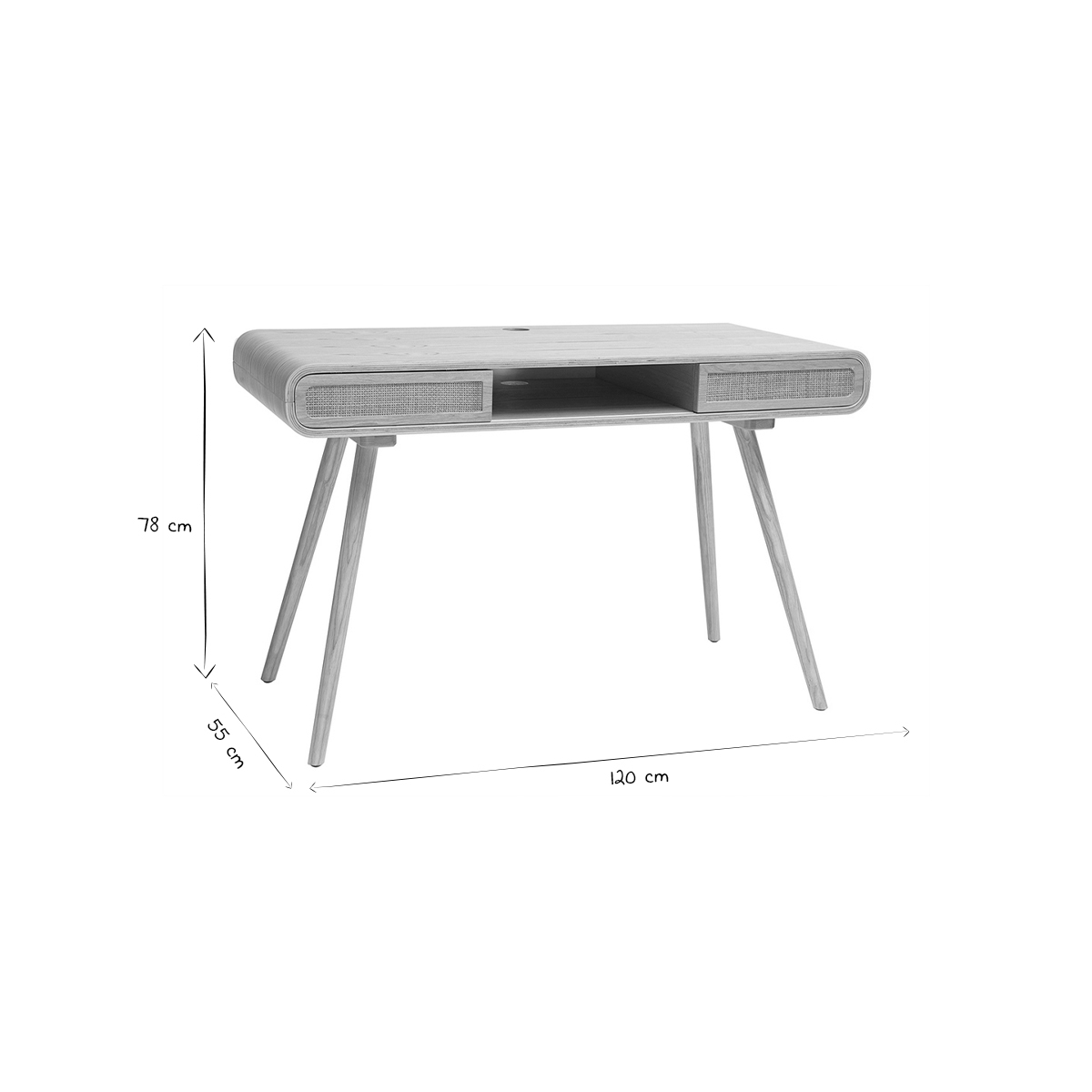 Bureau avec rangement vintage L120 cm OLYMPE frêne, MILIBOO