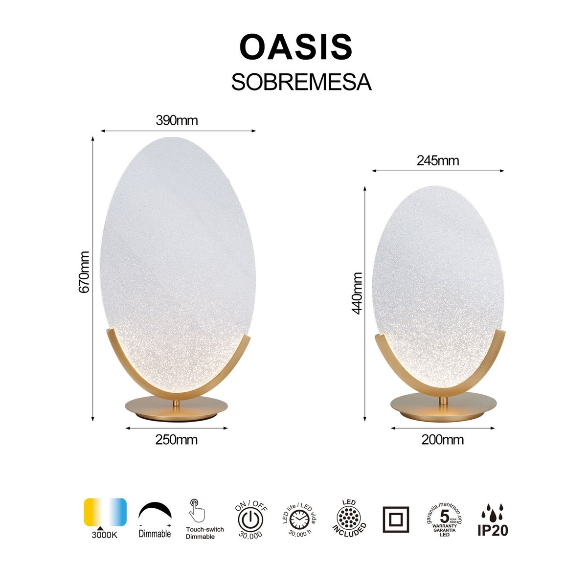 Lampe design en métal, OASIS doré, MANTRA