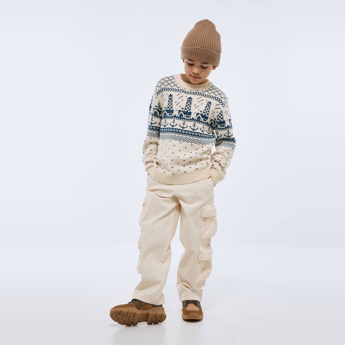 Pantalon cargo large, contenant du coton butter cream, MONOPRIX