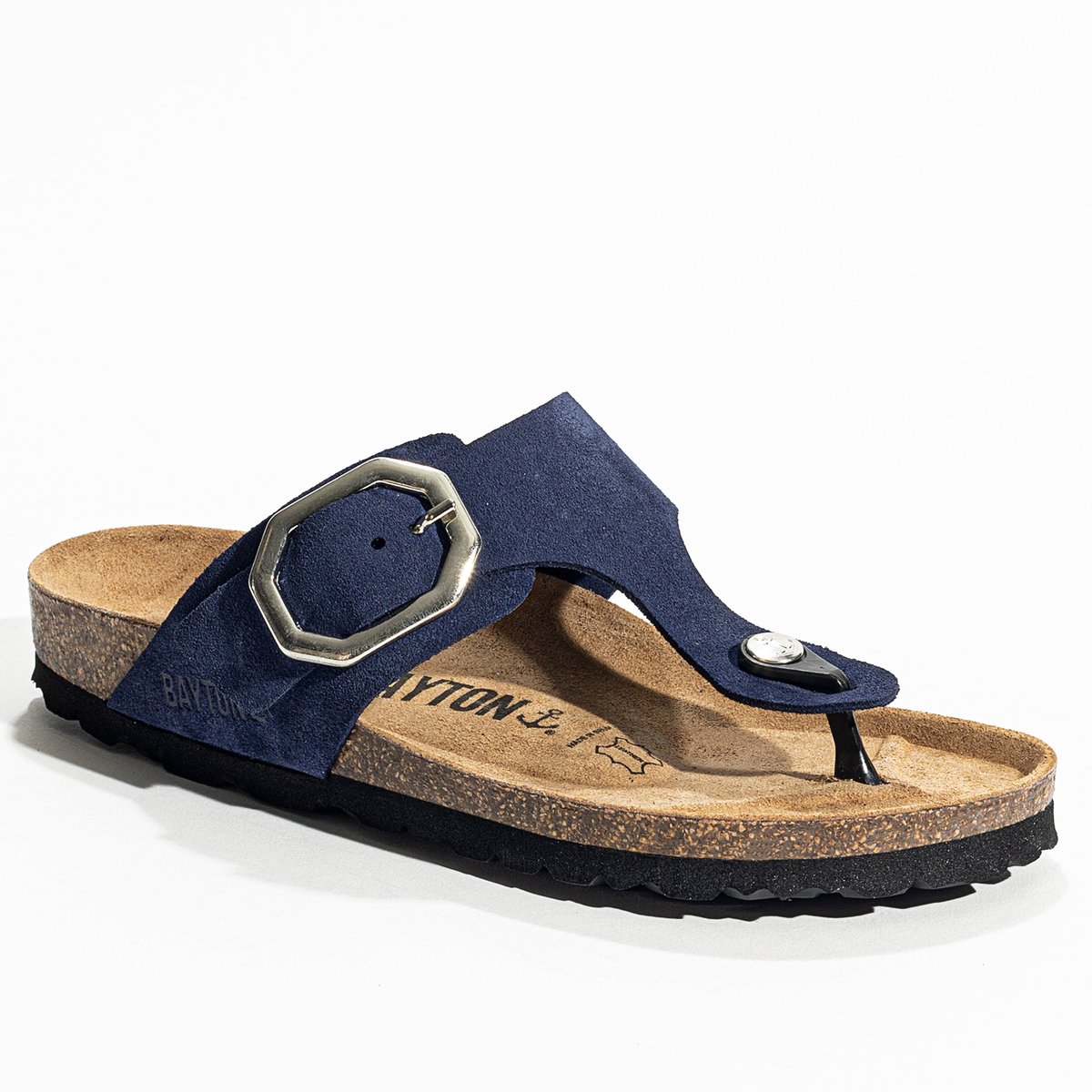 Tongs en cuir suedé MERCURE bleu marine, BAYTON