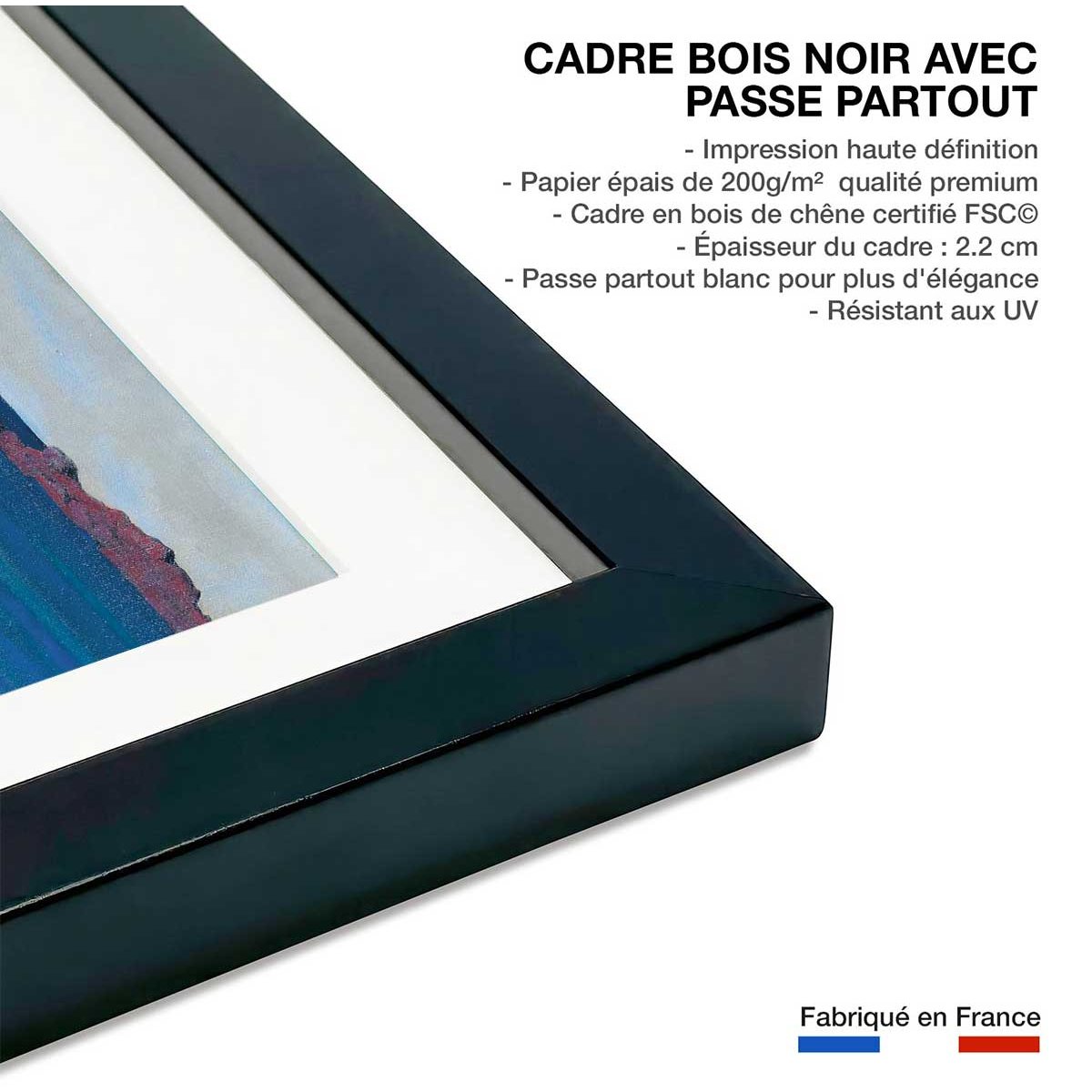 Poster Baie de Tregastel - Felix Valloton affiche + cadre en bois - noir, HEXOA