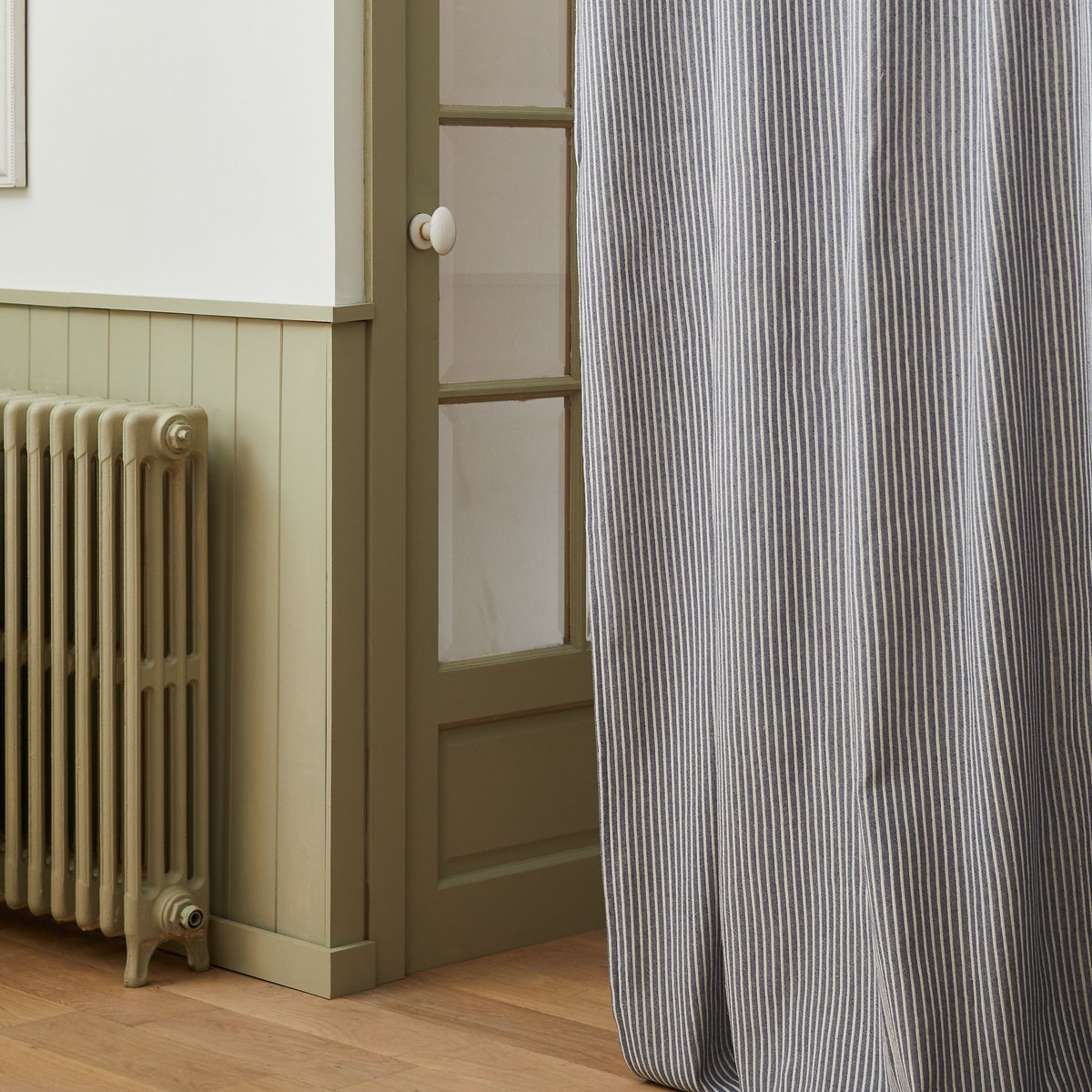Rideau tamisant coton, BENISA bleu, blanc, INSPIRE