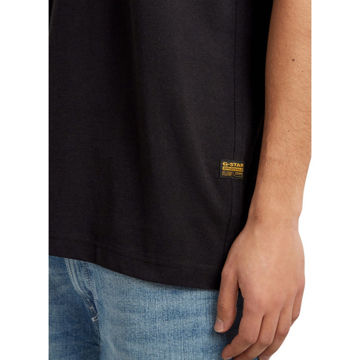 T-shirt en coton noir imprimé avec logo iconique et une coupe droite noir, G-Star RAW