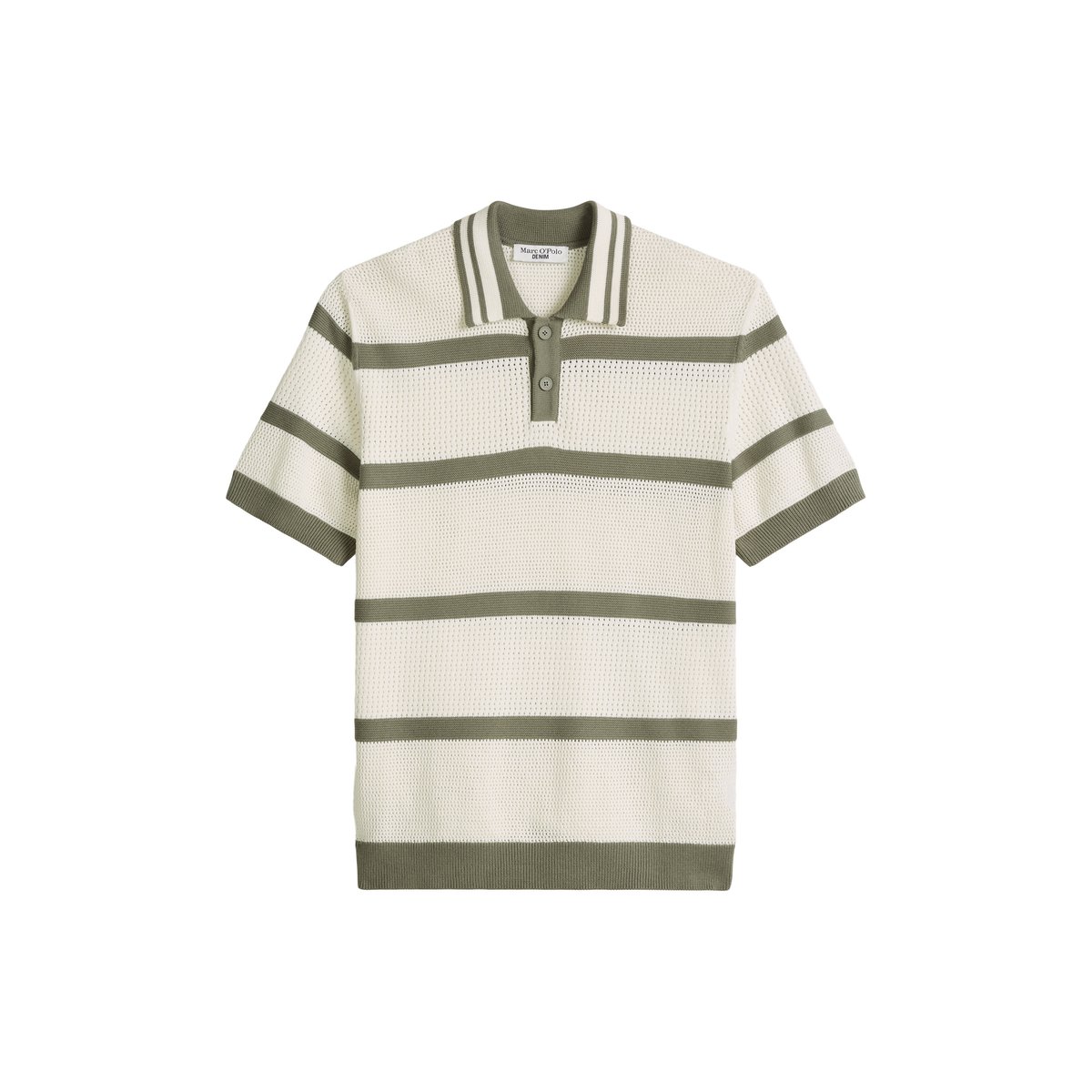Polo en tricot régulier avec des variations de tricot et des rayures blanc/vert, MARC O’POLO DENIM