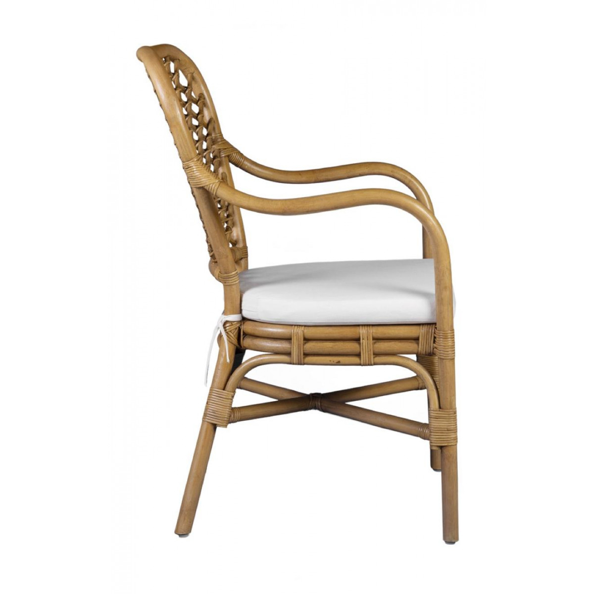 Fauteuil avec coussin rotin marron, DECORATION D’AUTREFOIS