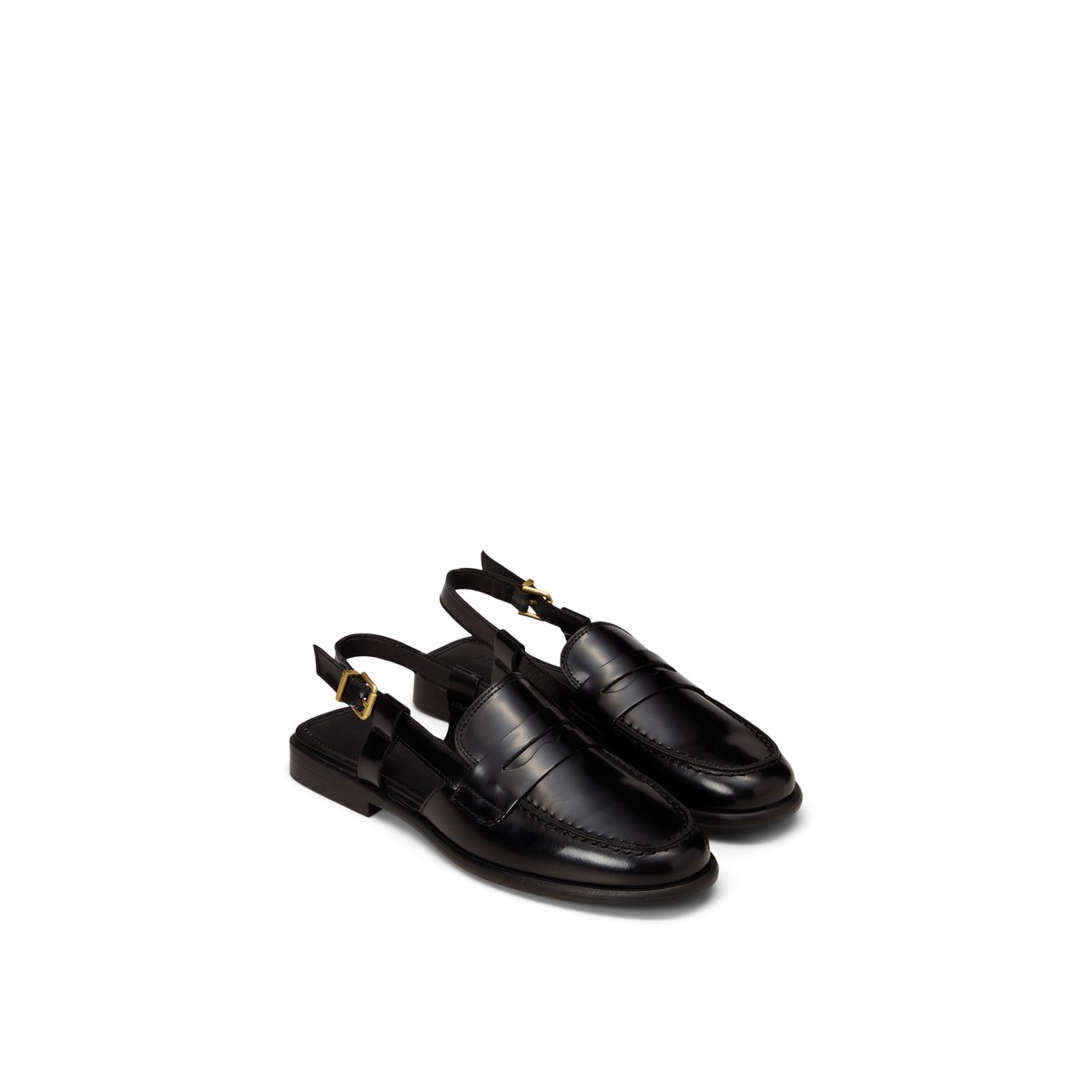 Sandale loafer modèle Fiona en cuir de vache brillant noir, MARC O'POLO