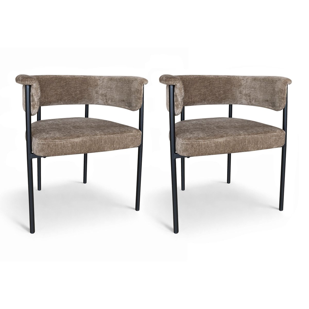 Lot de 2 fauteuils de table pied métal et tissu, COLETTE coffee, NOW'S HOME