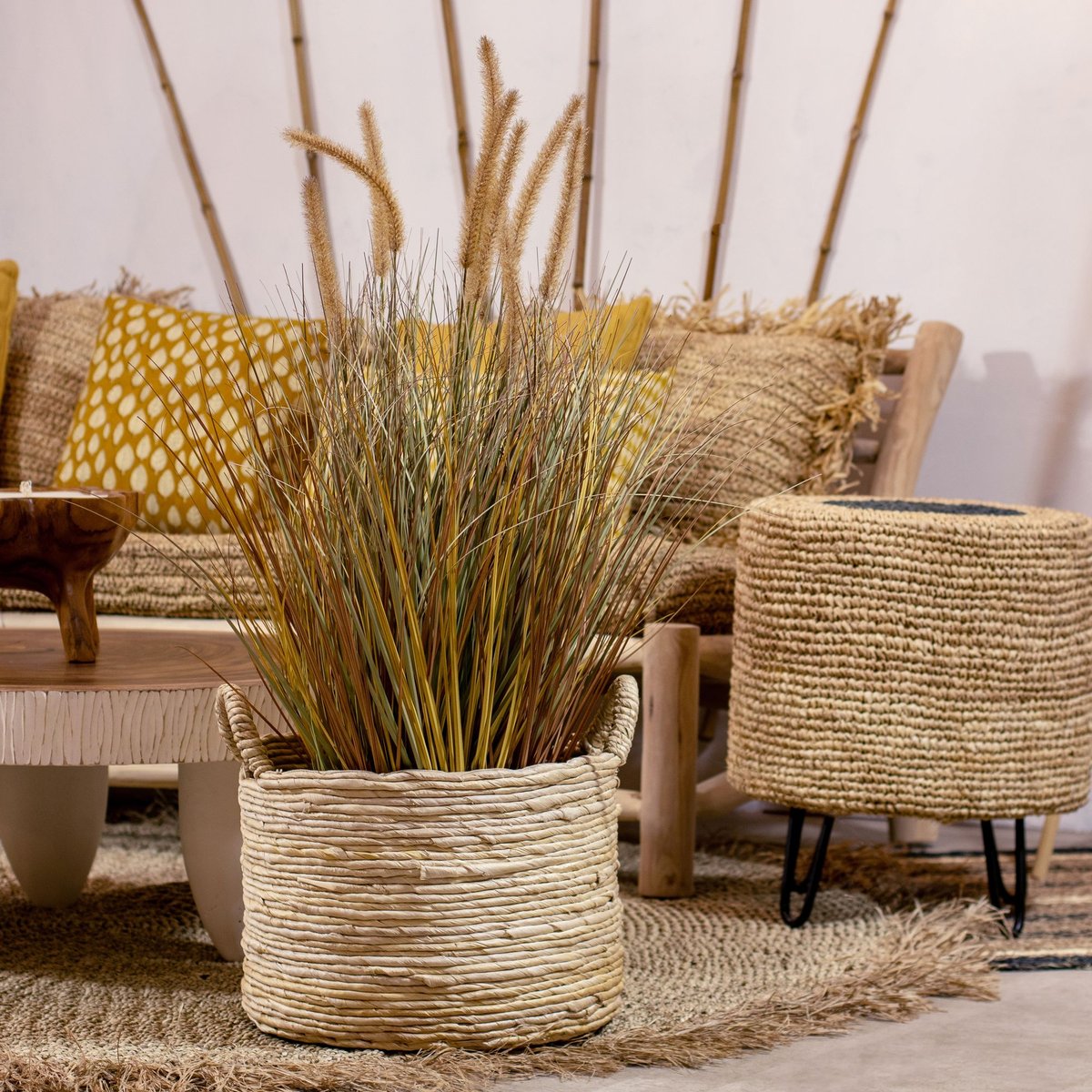 Panier en abaca avec poignées naturel, NOW'S HOME