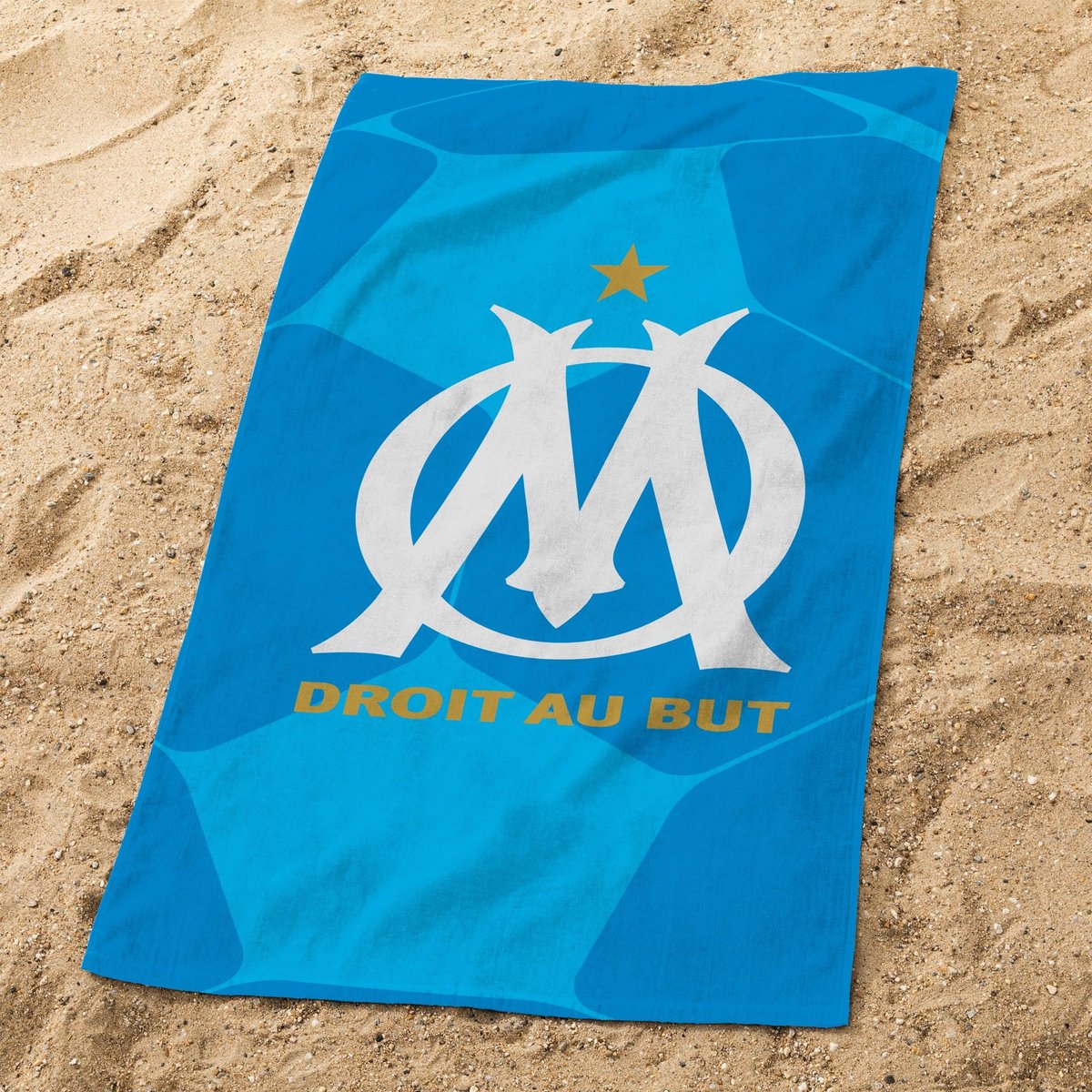 Serviette de bain et de plage imprimé 100% coton, OM HARIT bleu, OLYMPIQUE DE MARSEILLE