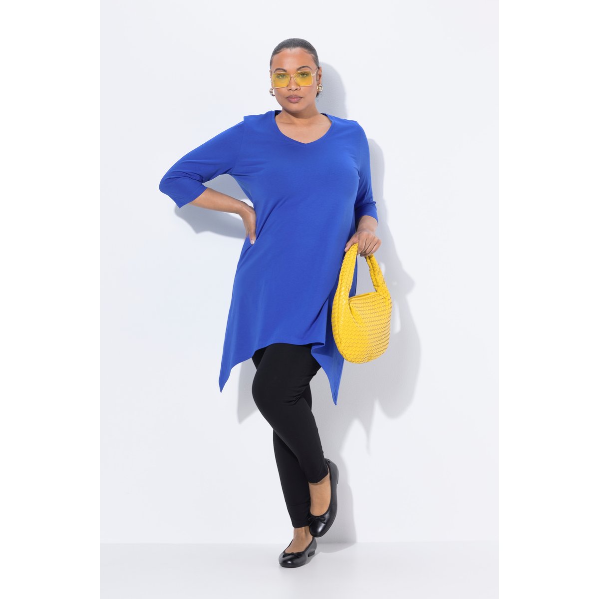 T-shirt manches 3/4 et décolleté en V bleu roi, ULLA POPKEN