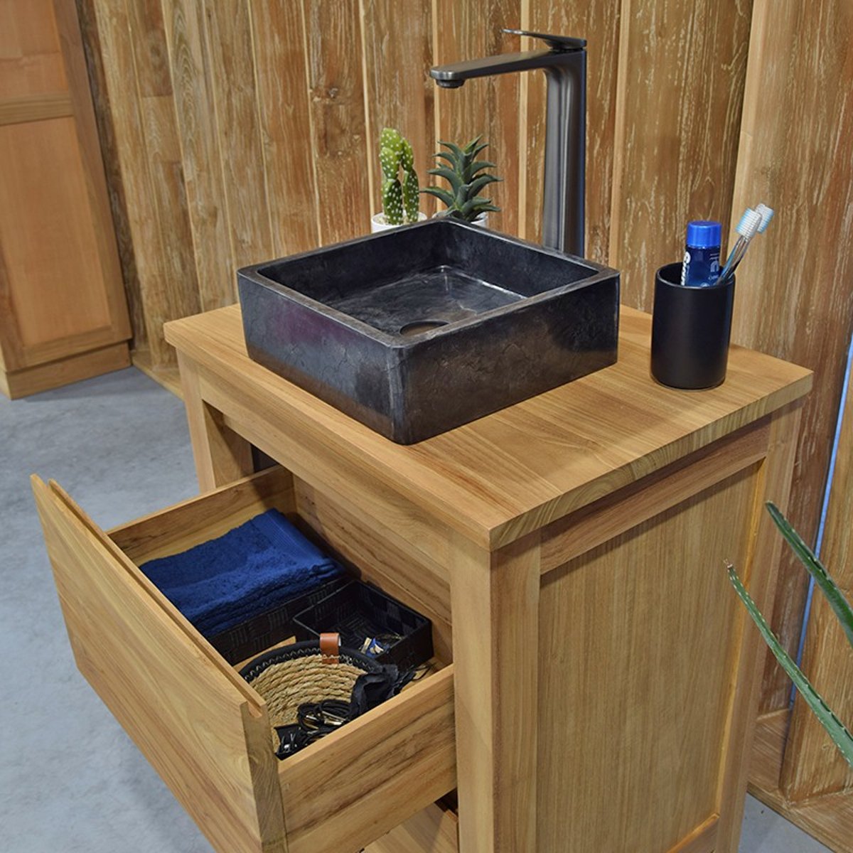 Meuble sous vasque en teck massif 60 cm - VAREDO naturel, WILDWATER