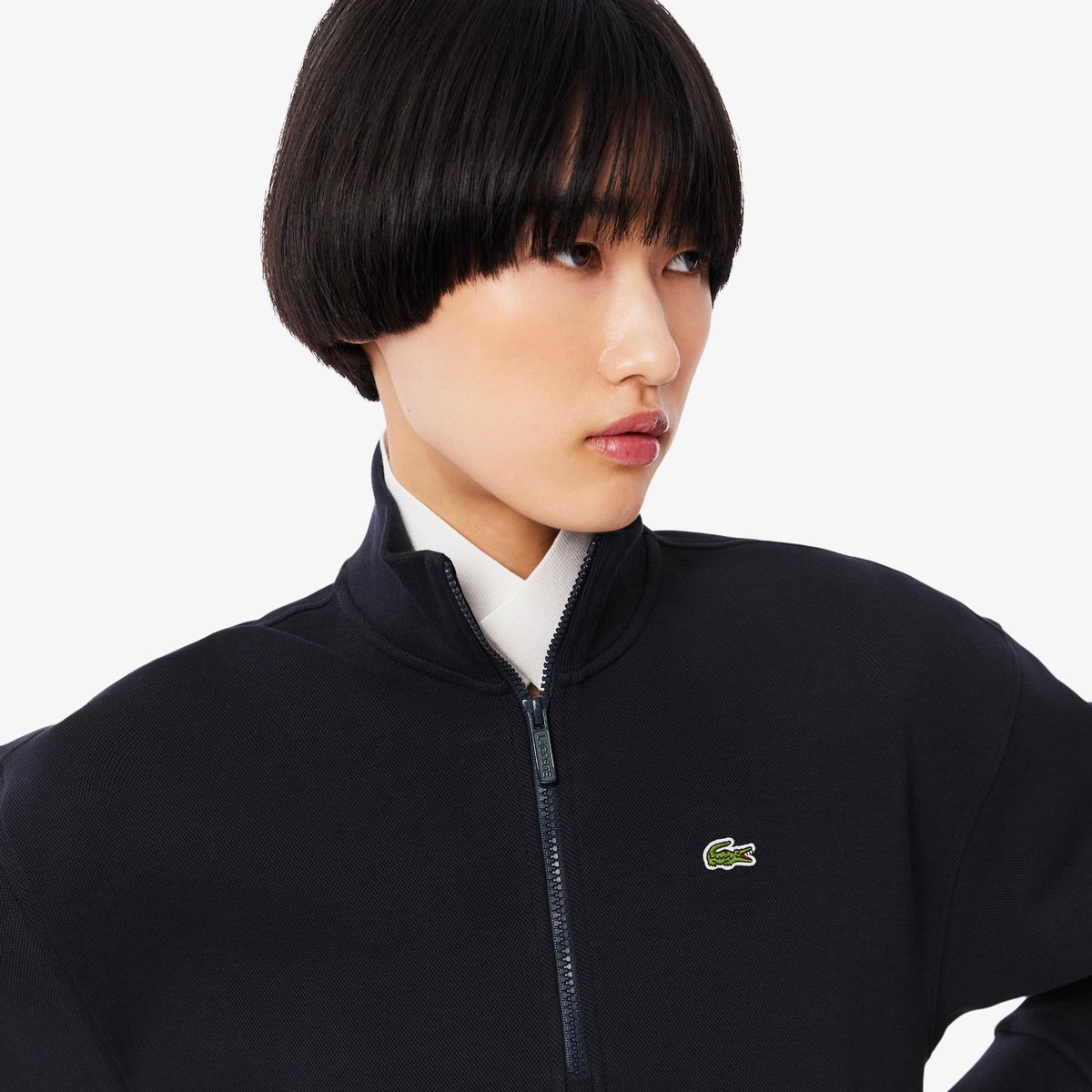 Sweatshirt col montant zippé en Piqué bleu-hde, LACOSTE
