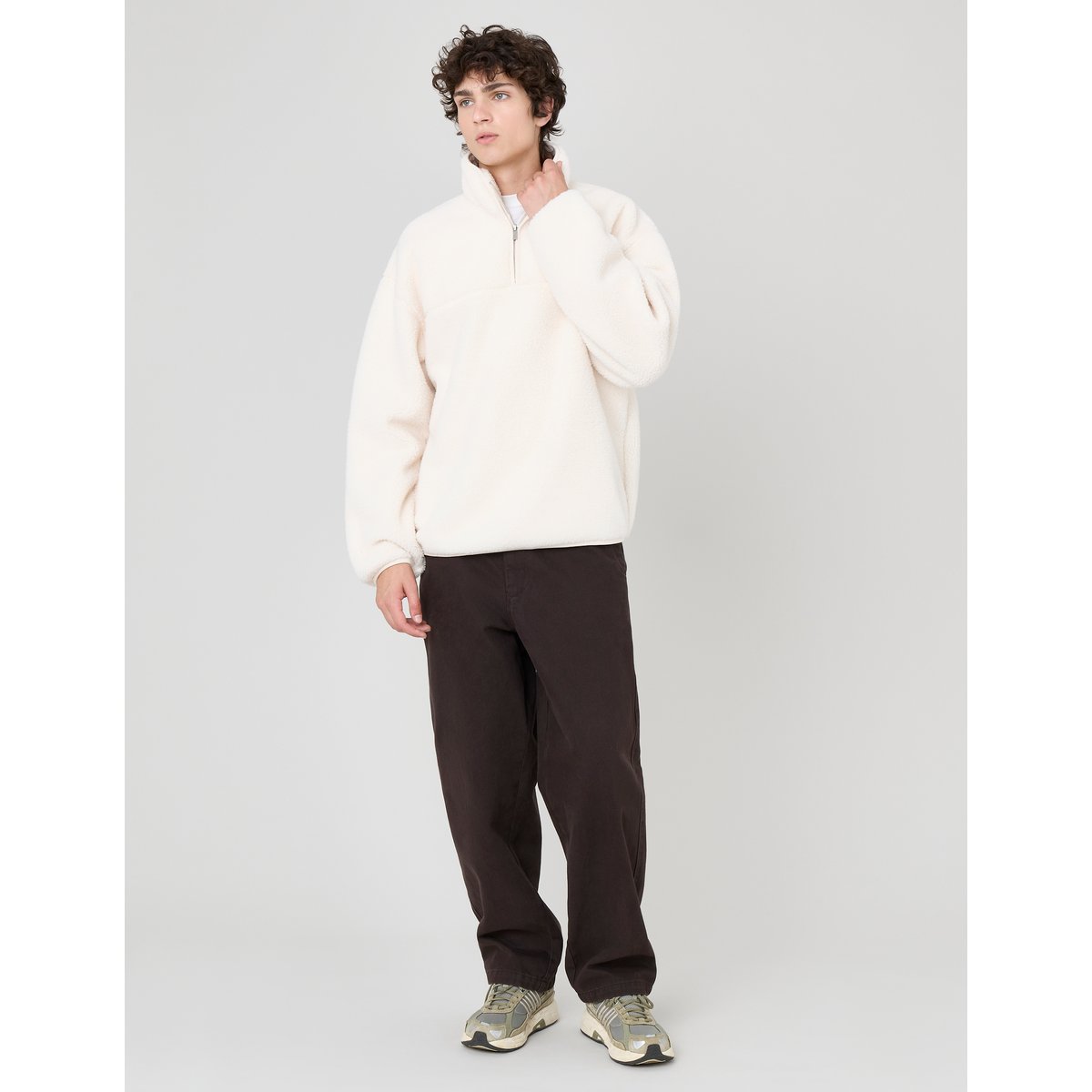 Sweat sherpa col montant zippé naturel, BZB
